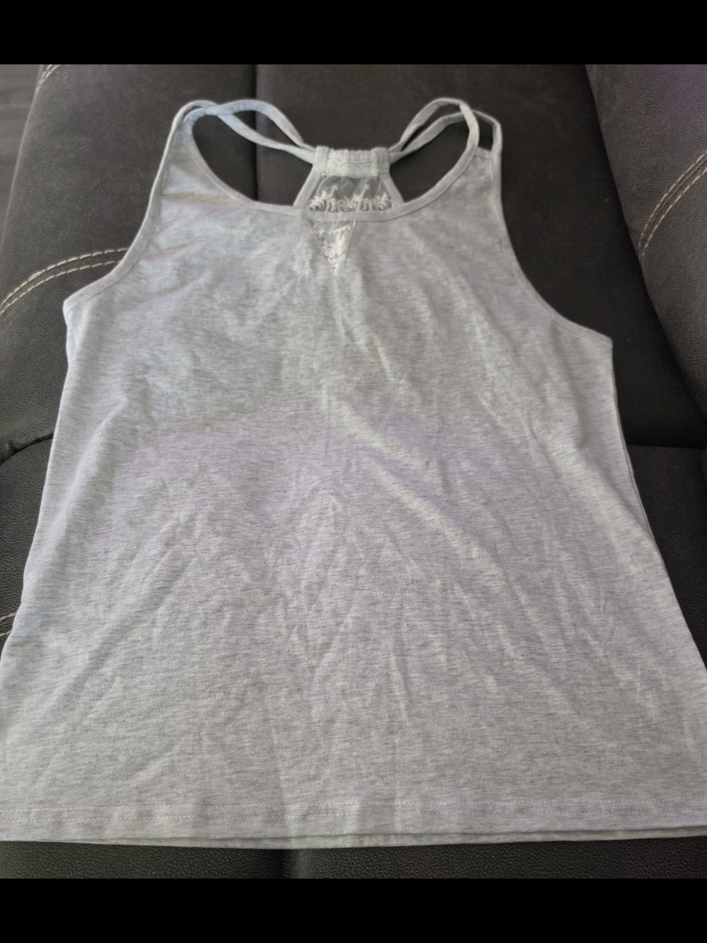 Women’s Light Gray Racerback Tank Top with Lace Detail